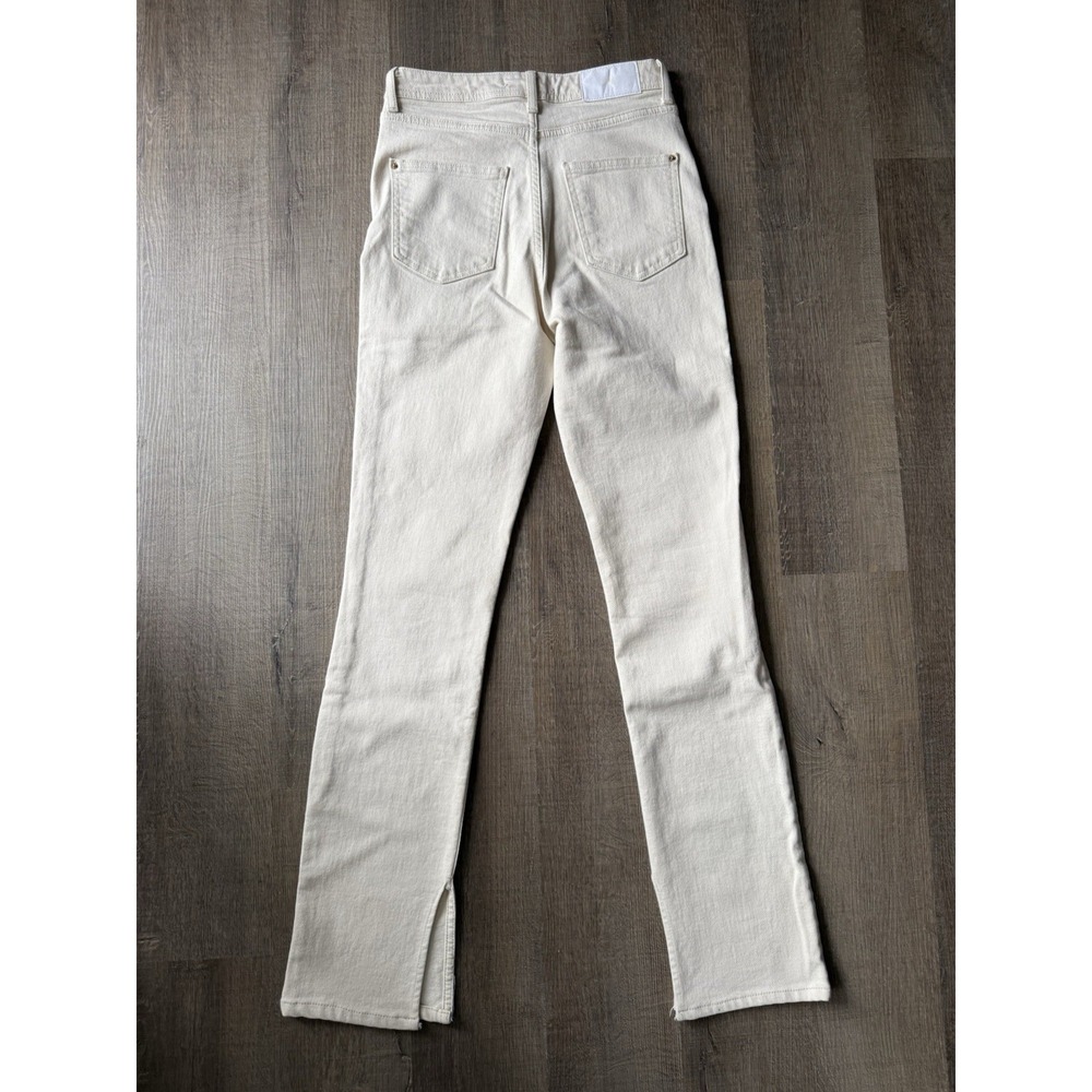Zara Jeans Womens 4 Ecru High Rise Slim Straight Side Slit Minimalist Neutral - Picture 2 of 9